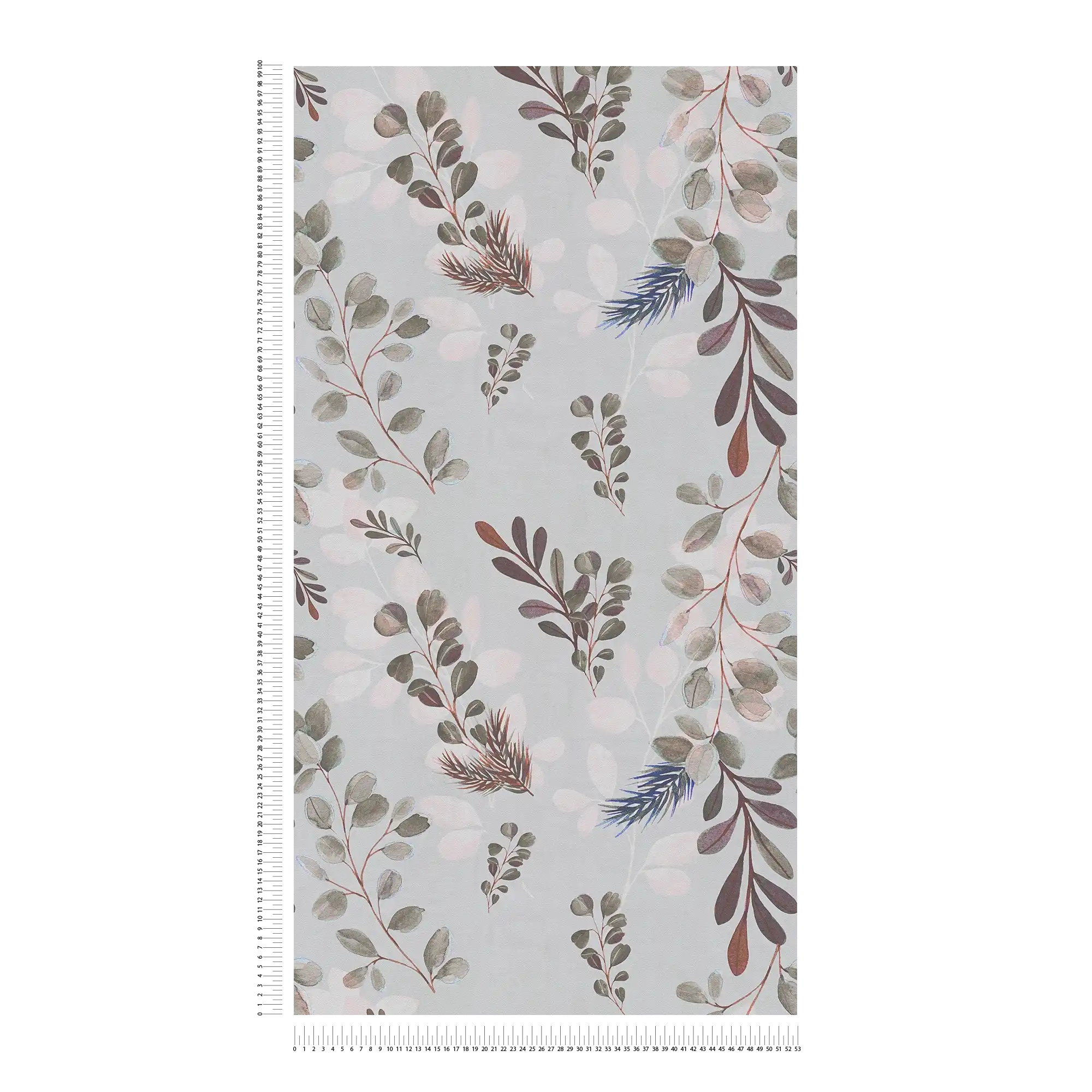             Stilvolle Vliestapete mit dezentem, filigranem Blättermuster, einfache Oberflächenstruktur – Grau, Bunt
        