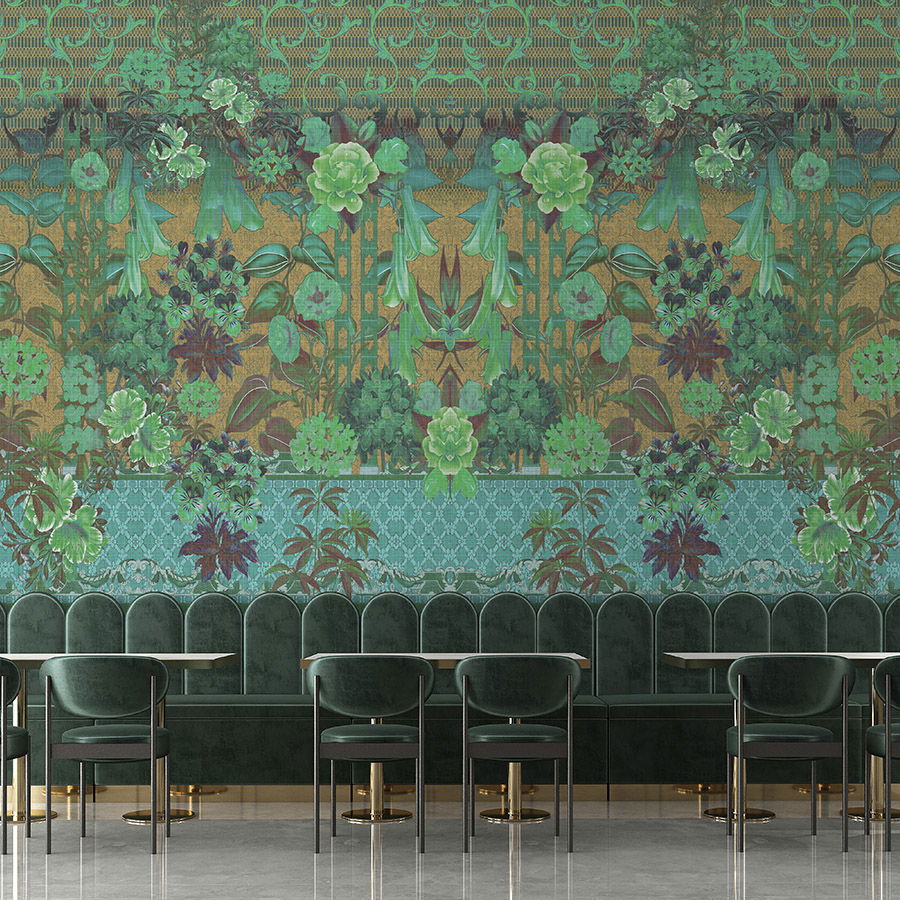         Digital behang »sati 2« - Bloemmotief & ornamenten met linnenstructuur look - Groen | Gladde, licht glanzende premium vliesstof
    
