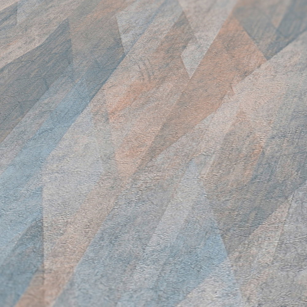             Vliestapete mit Vintage-Rautenmuster – Blau, Beige
        