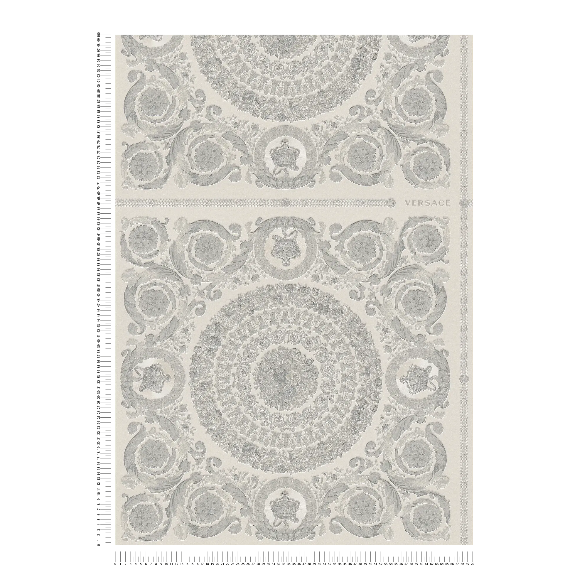             Luxuriöse VERSACE Home Tapete Kronen & Rosen – Silber, Grau
        