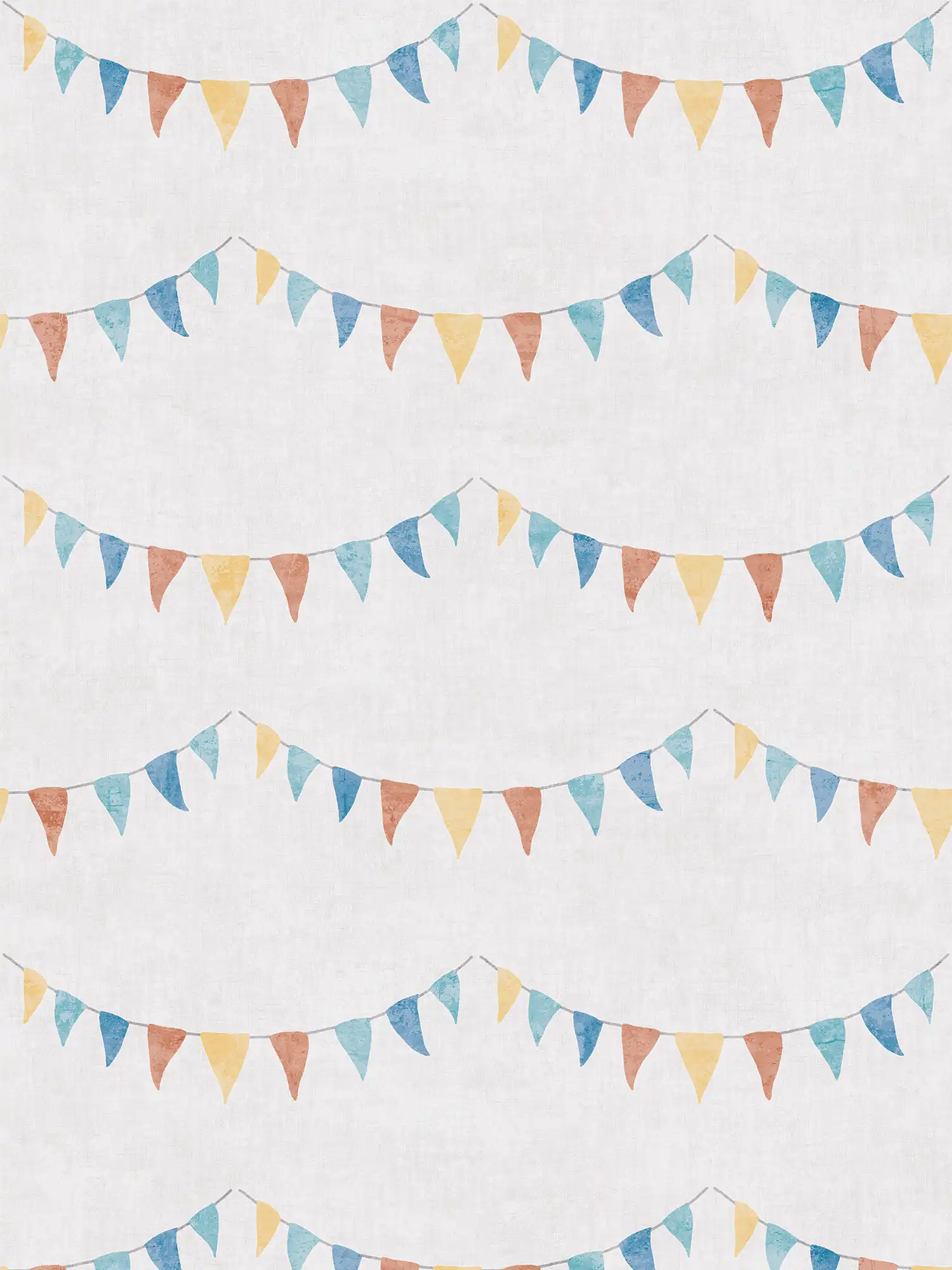         Vliestapete mit bunten Wimpelketten – Fröhliche Dekoration für lebendige Kinderzimmer – Blau, Bunt, Rot
    