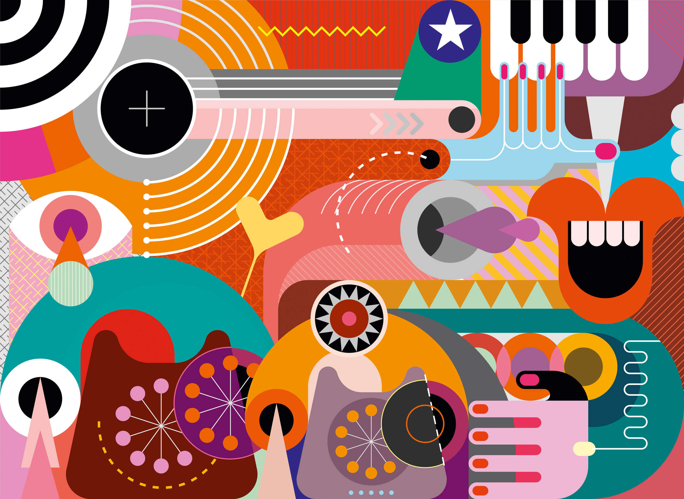 abstrakt, collage, illustration, bunt, muster