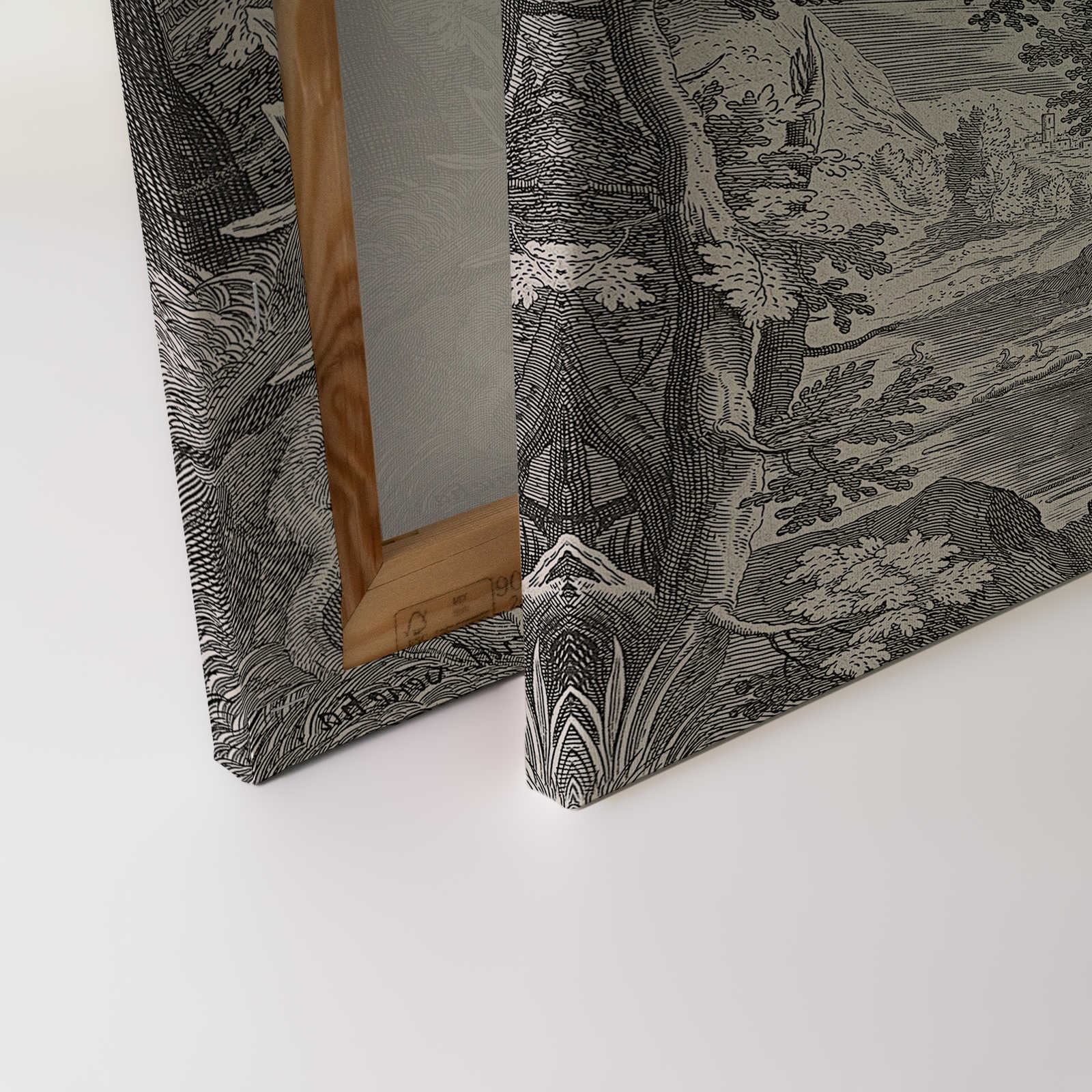             Fancy Forest 3 - Leinwandbild Landschaft Kupferstich Schwarz-Weiß – 0,90 m x 0,60 m
        