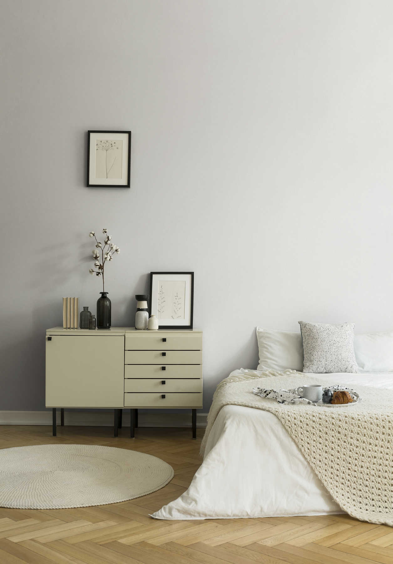             Strukturtapete Uni mit Leinen-Optik – Creme, Grau, Weiß
        