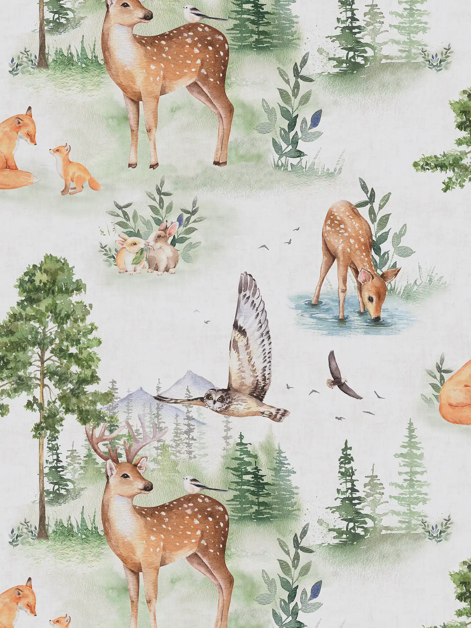         Vliestapete mit Waldtier-Motiven – Liebevolle Waldszenerie für ein naturnahes Kinderzimmer – Bunt
    