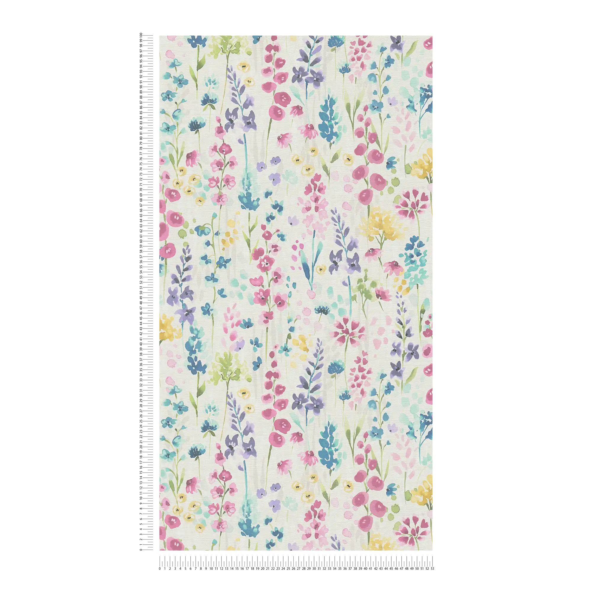Bunte Blütenwiese-Tapete im Aquarelldesign – Bunt, Weiß, Pink