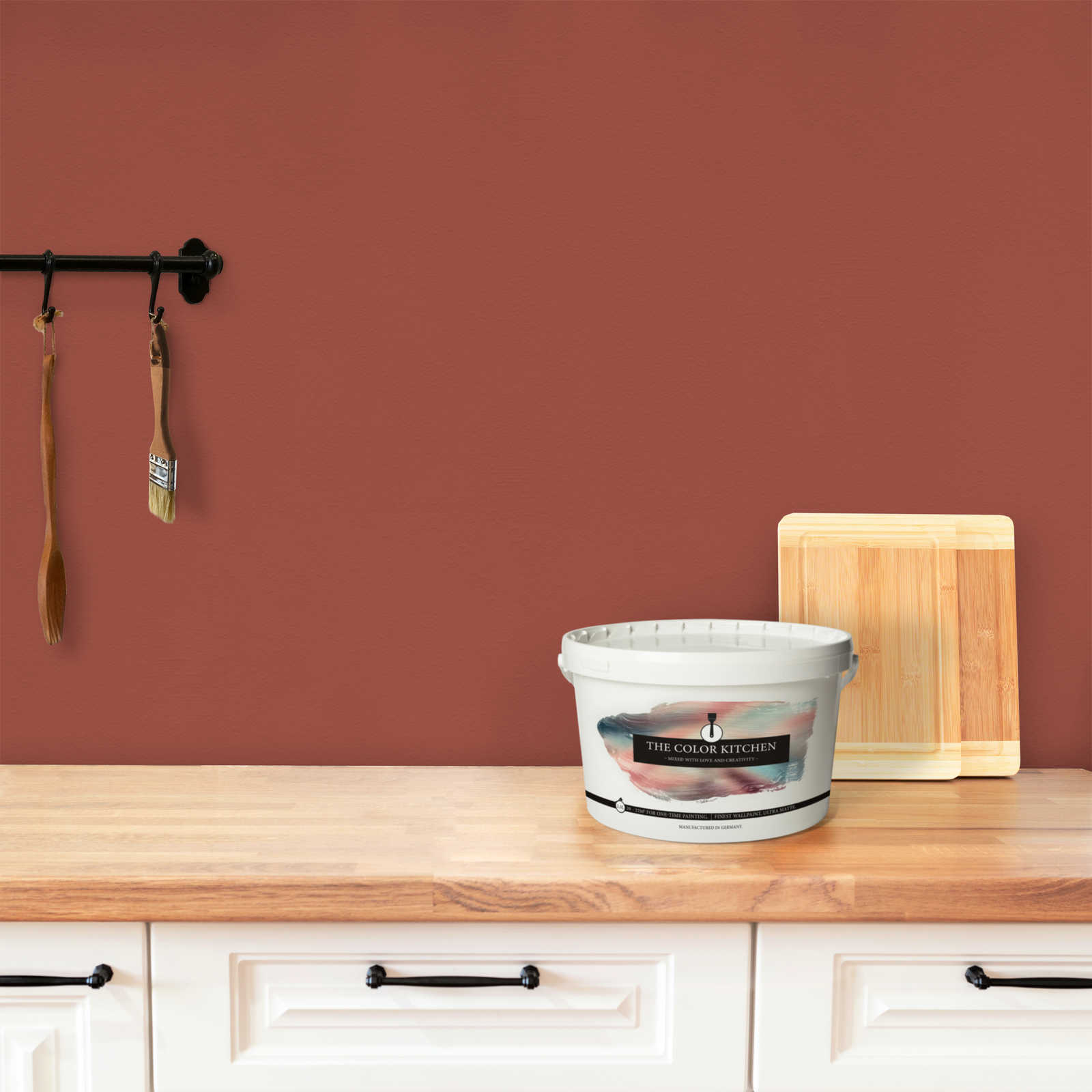 Eimer, Küchenutensil, Farbtopf, Holzbrett, Küchenwand