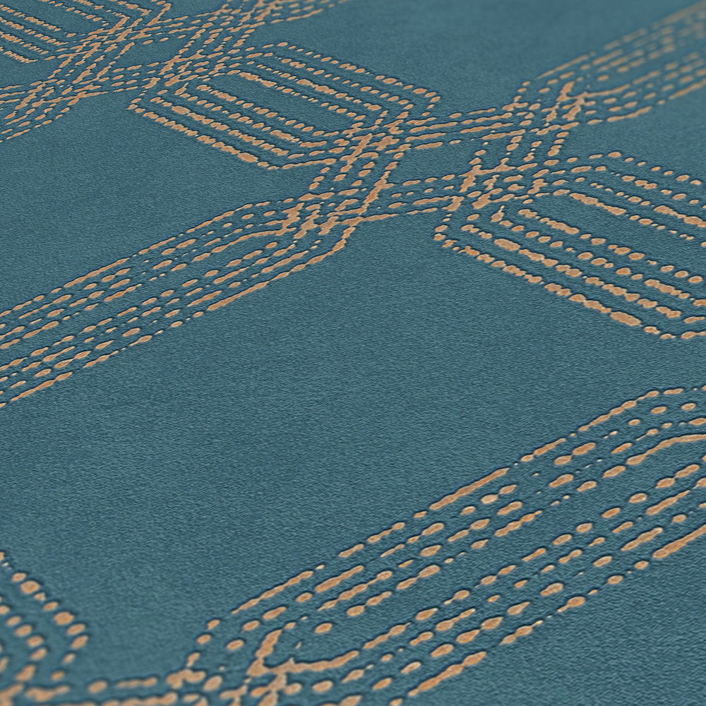             Tapete mit Rauten-Optik, strukturiert – Blau, Gold
        