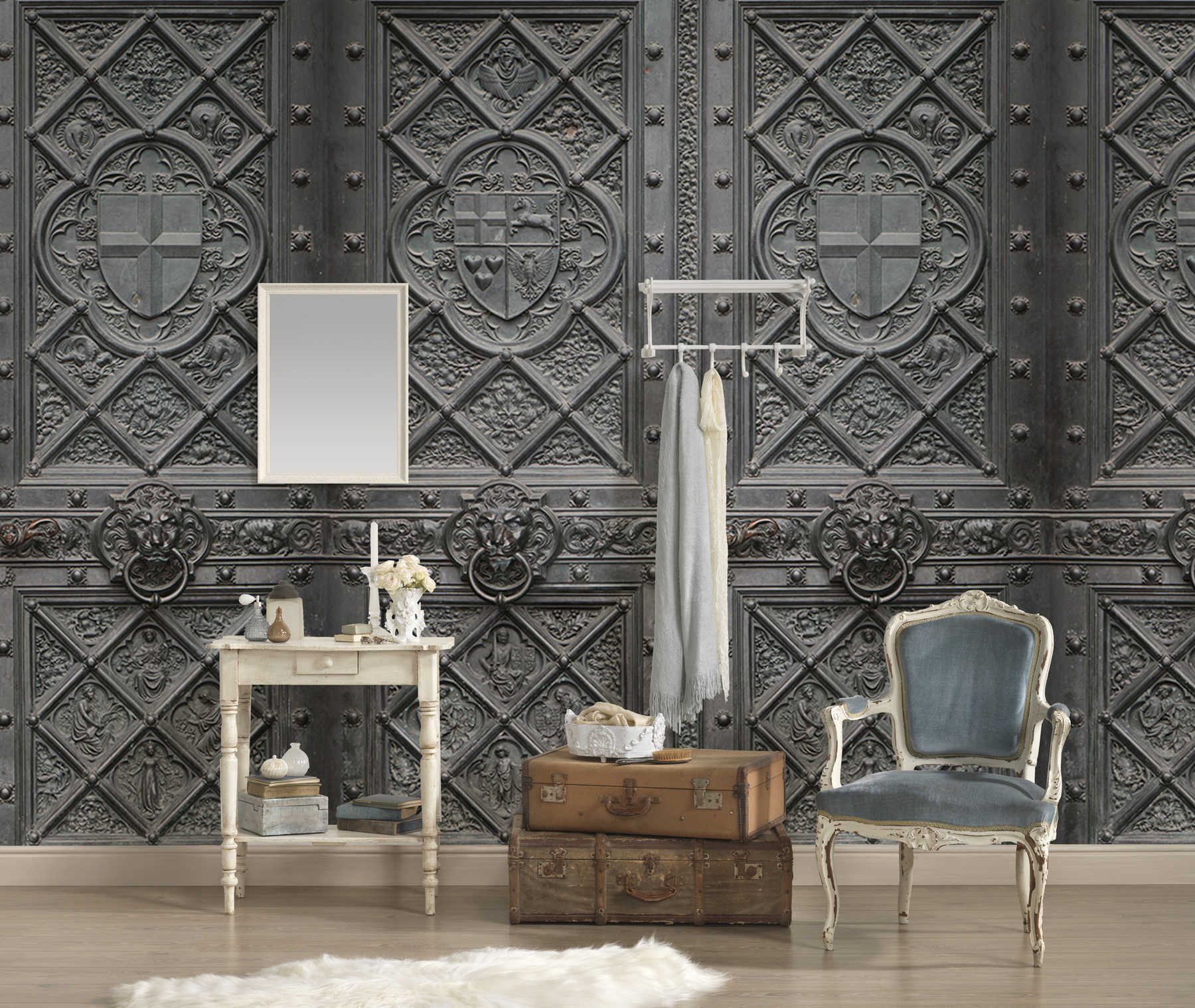             Fototapete Metall Tür im Antik Stil mit Detail-Muster
        