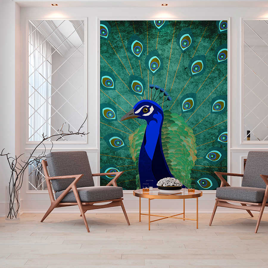         Peacock Behang met Verenwiel - Blauw, Groen, Petrol
    