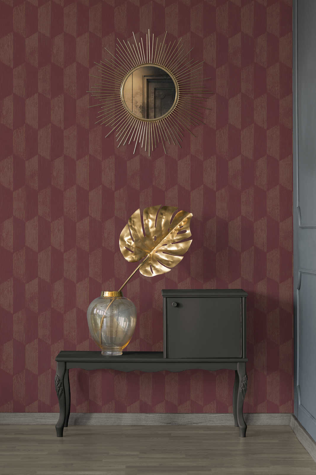             Textured wallpaper with 3D graphic pattern - metallic, red
        