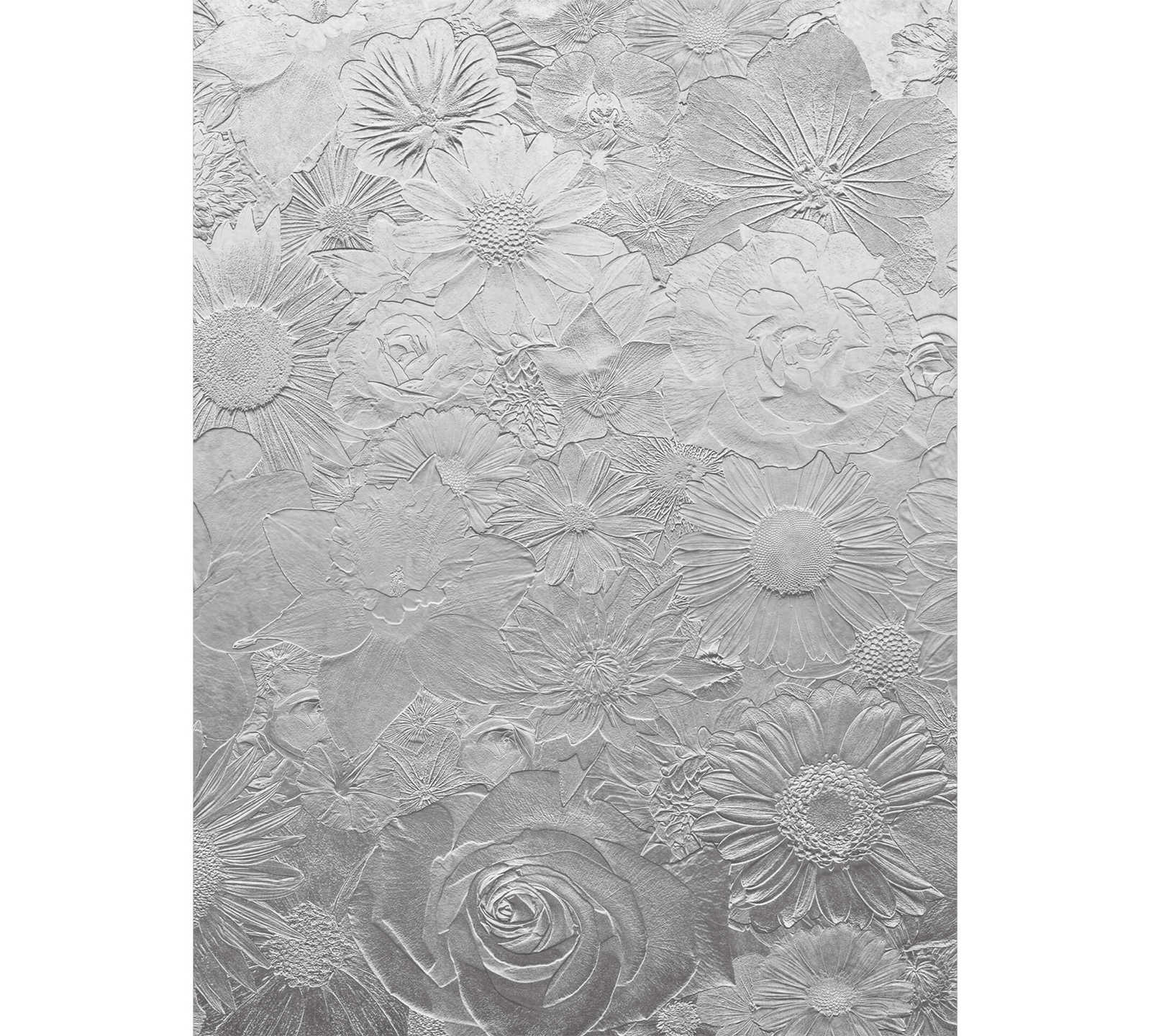         Schmale Fototapete Blumen in Silber
    