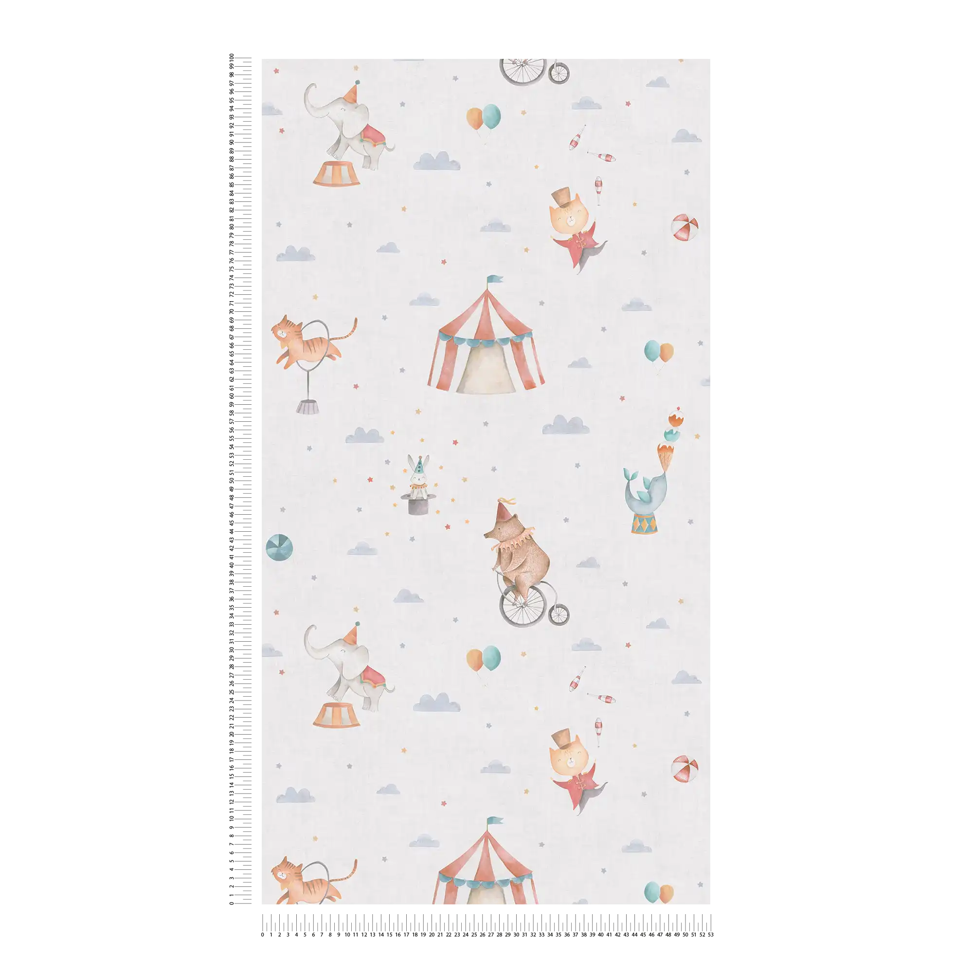             Kinderzimmer Vliestapete mit niedlichen Zirkusfiguren – Magische Zirkusatmosphäre für kleine Entdecker – Bunt
        