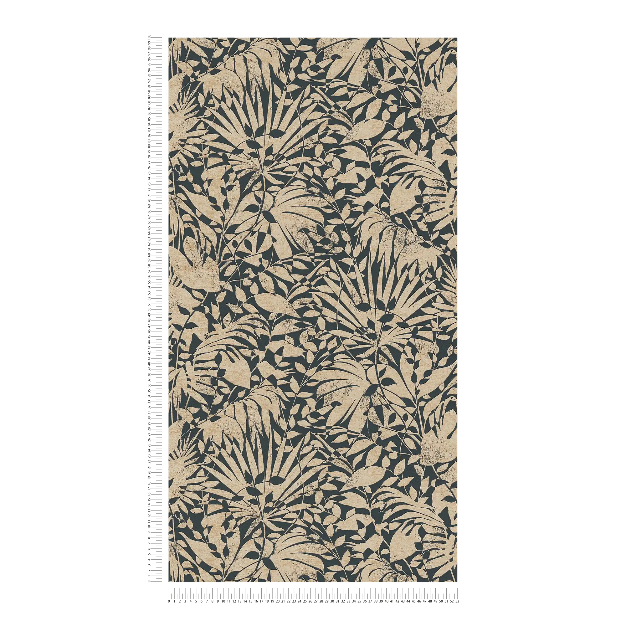             Schwarze Metallic-Tapete mit floralem Muster
        