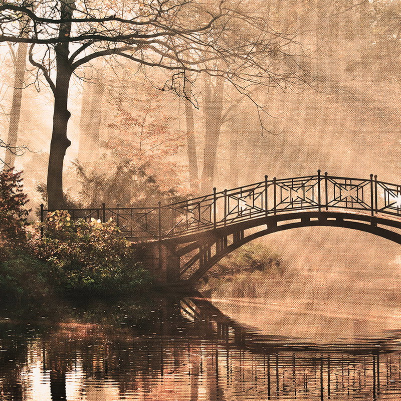 Leafy Forest with River &amp; Bridge Behang - Bruin, Groen, Crème