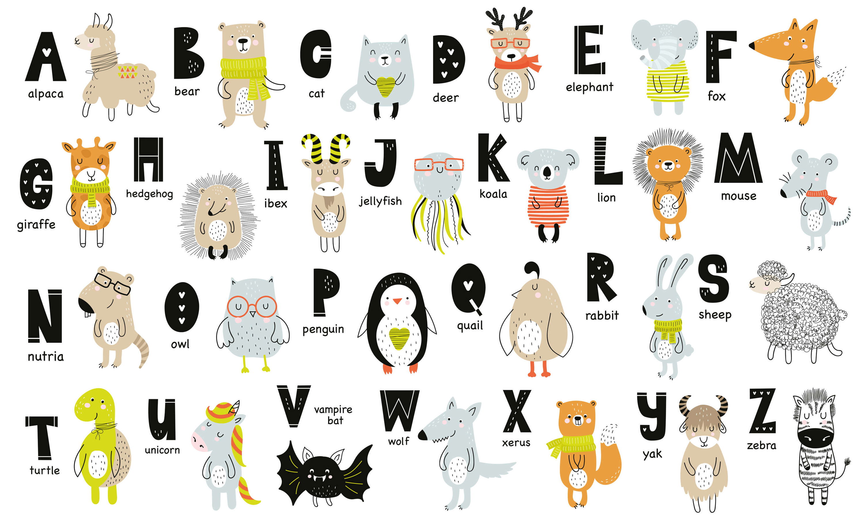             Fototapete Alphabet mit Tieren und Tiernamen – Glattes & mattes Vlies
        