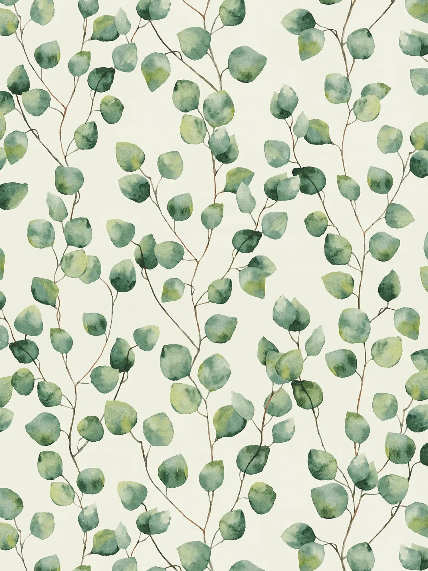         Watercolour style leafy vines wallpaper - green, white
    
