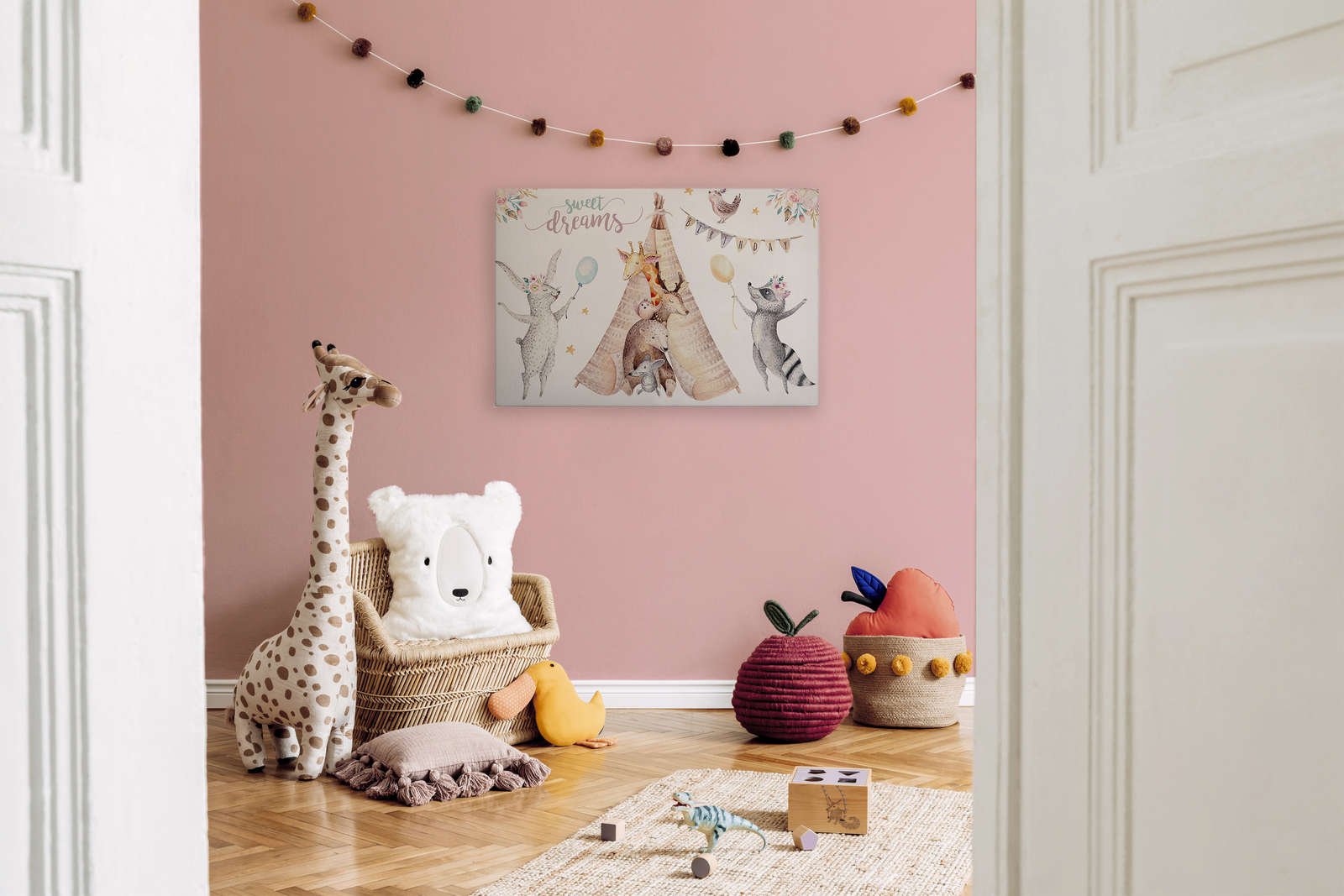             Leinwandbild Kinderzimmer Tiere bei einer Geburtstagsparty – 0,90 m x 0,60 m
        