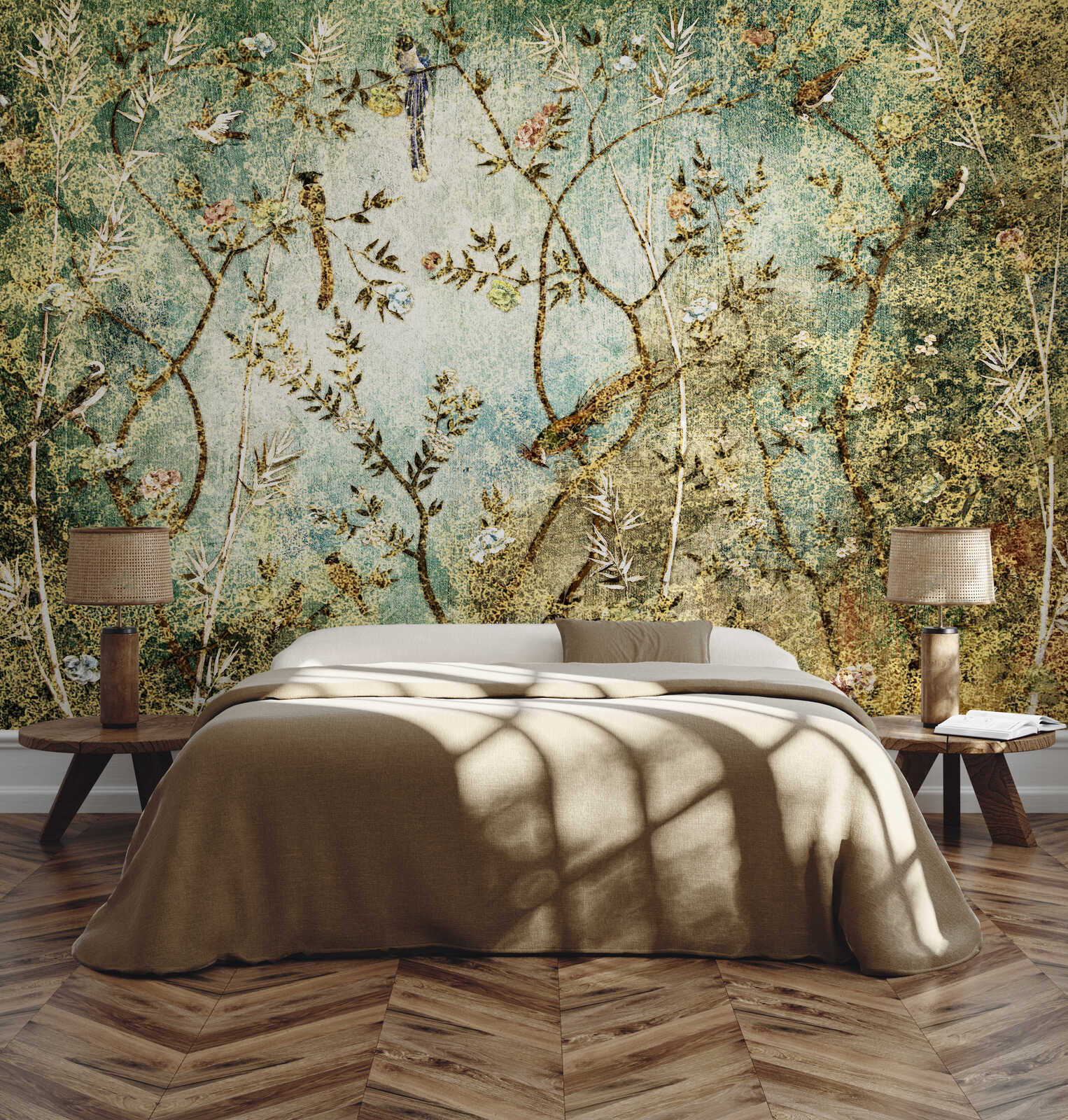 Tapisserie, Tapete, Wandbild, Blumen, Vogelmuster