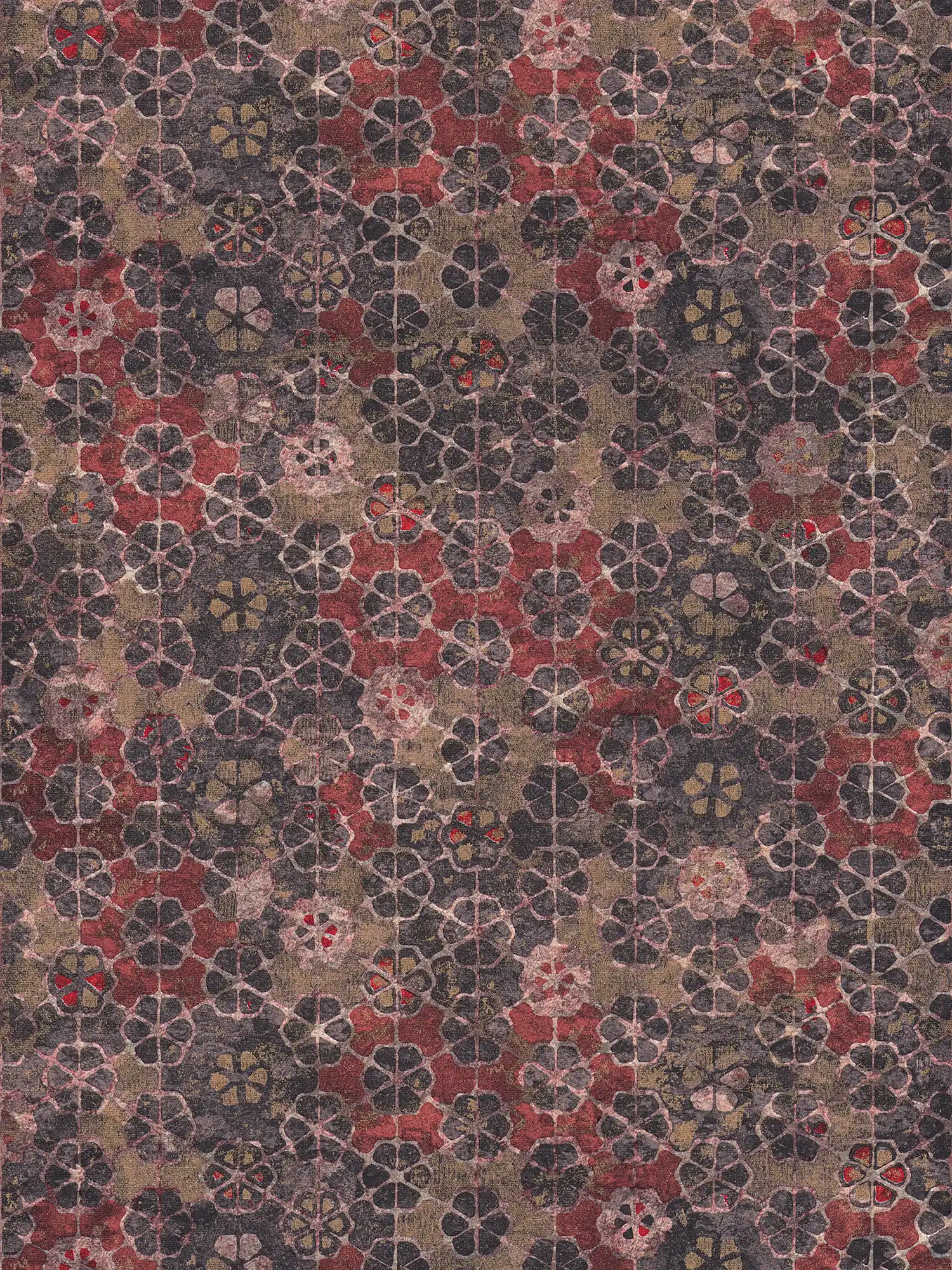         Non-woven wallpaper tile look with gold shimmer - brown, red
    